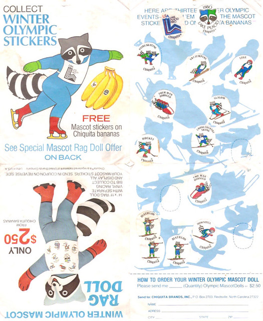 1980 Chiquita Bananas Lake Placid Stickers Booklet / Order Form Winter Olympics