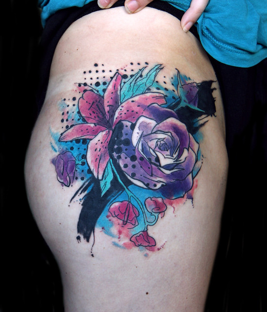 abstact watercolor flower tattoo