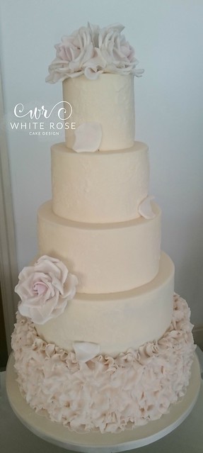 Five Tier Ruffles and Blush Roses Wedding Cake 2