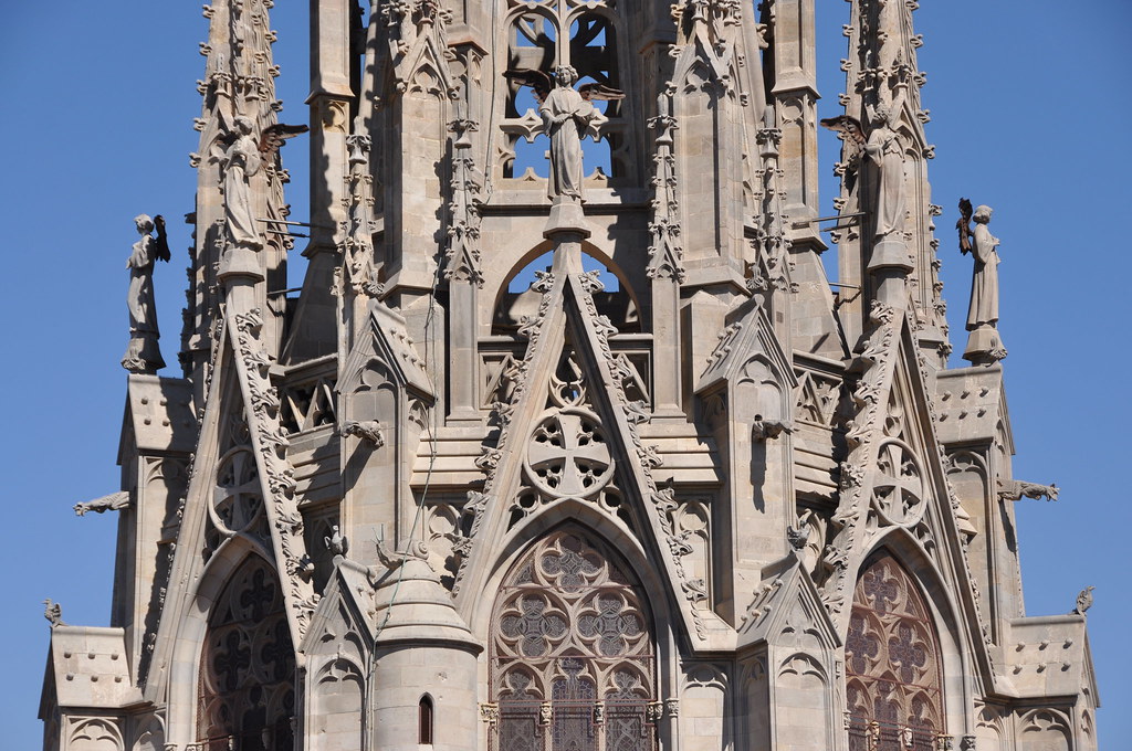 Barcelona. Cathedral church of the Holy Cross and Saint Eulalia. Neo-Gothic spire. 1906-1912. August Font, architect