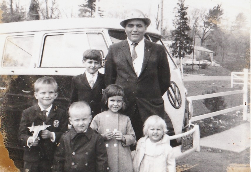 DAD AND THE KIDS BY THE NEW VW IN NOV 1967