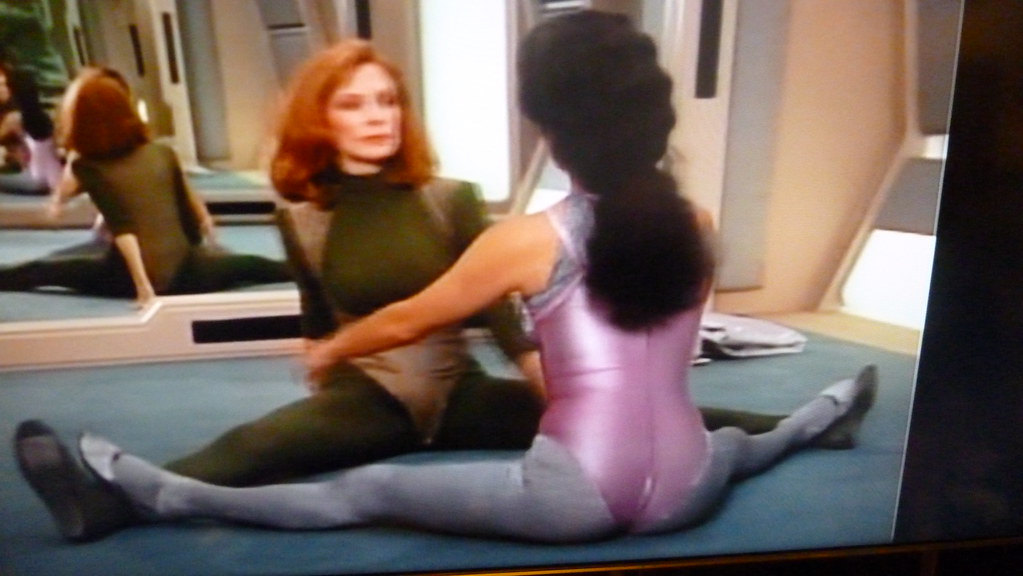 Deanna Troi And Beverly Crusher Exercising In Tights The Price Star Trek TN...