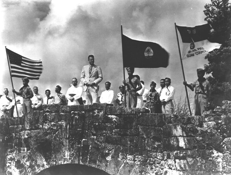 Cover photo from "After Three Centuries; Representative Democracy and Civilian Government for Guam" by Governor Carlton Skinner. The photo was taken at an Arbor Day ceremony at Old Spanish Bridge in Hagåtña. Courtesy of the Micronesian Area Research Center (MARC).
