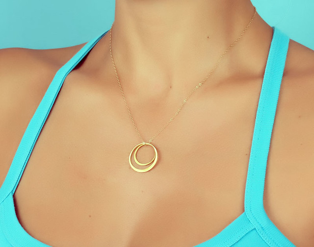 Double circle necklace, gold circle necklace, everyday necklace, bridal necklace, gold filled, ring necklace, bridesmaid necklace, 