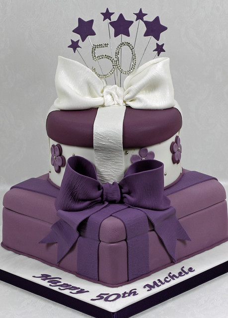 Purple & White Two Tier Parcel Cake