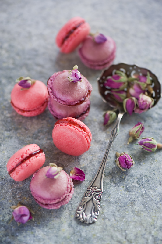 Rose Macarons with strawberry and raspberry  jam