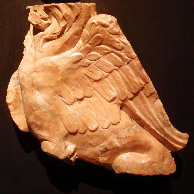 Fragment of pilaster capital with winged sphinx.