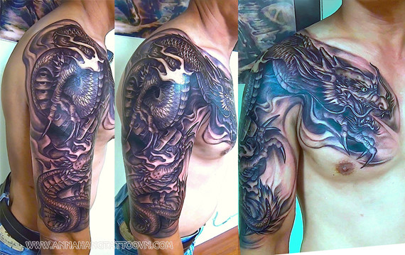 Details 165+ dragon tattoo chest to arm latest