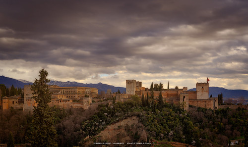 alhambra granada andalucia andalusia españa spain fortress palace nazari sunset city monument south clouds albaicin travel seven wonder