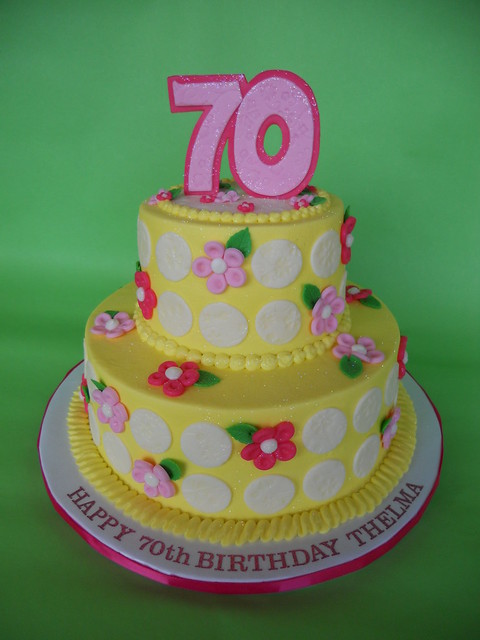 Light Yellow 70th Birthday Celebration Cake