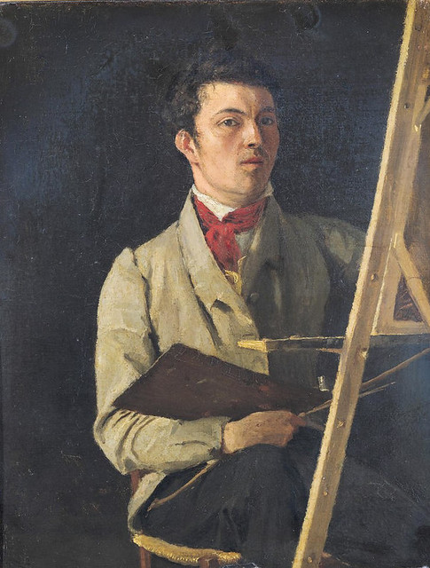 Corot,  Camille   (French, 1796-1875) - Self Portrait,  Sitting next to an Easel  - 1825