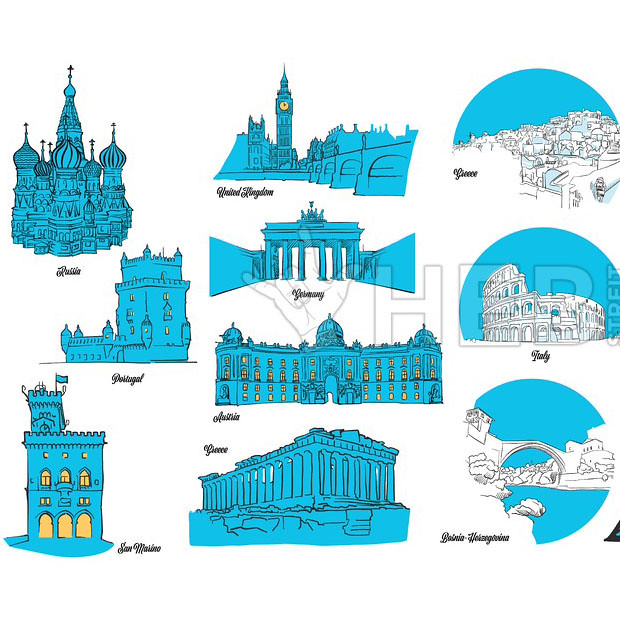 European Travel Landmarks Set