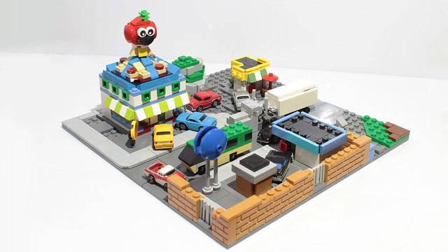 Tomato Town from Fortnite in Lego, with a few Micromachines there