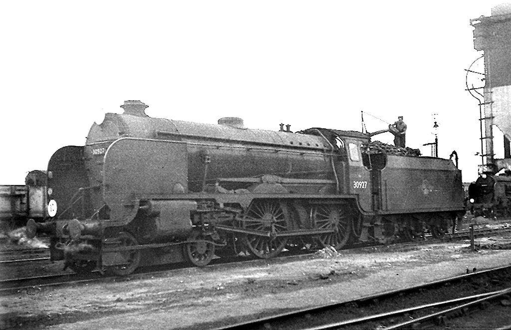 1958.  Schools class 4-4-0 30927 CLIFTON at an unknown location.