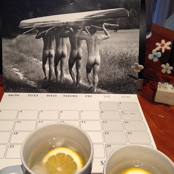 Moved house. You know it feels like home when you drink Gin & Tonic in coffee mugs and have unpacked last years naked fundraiser calendar!