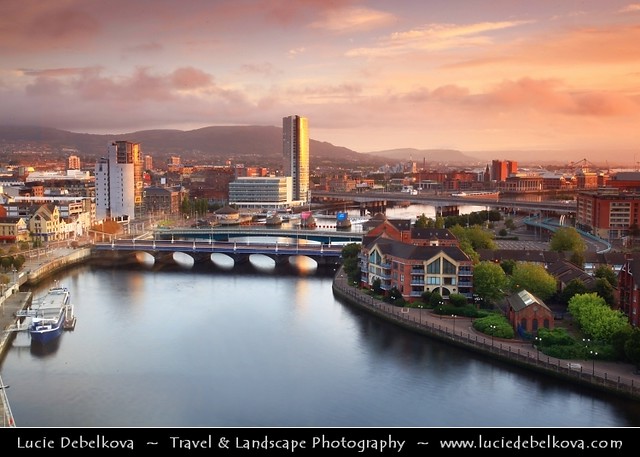 UK - Northern Ireland - Belfast - City Skyline along River Lagan during morning light