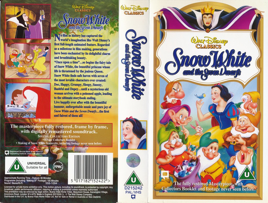 Snow White and the Seven Dwarfs UK VHS 1994 (front cover)
