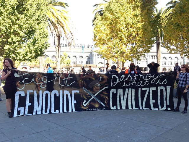 Fight Genocide Destroy what is civilized! anti-capitalist march leaves at 3 pm #osf #oo