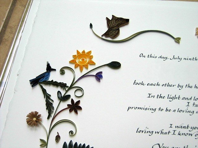 Quilled Marriage Certificate - Woodland Detail