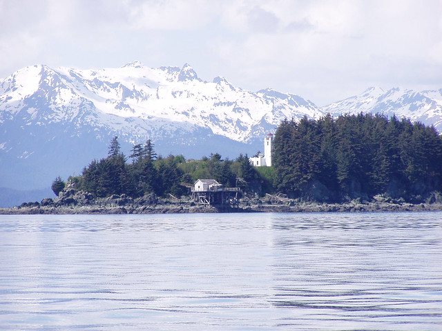 Sentinel Lighthouse Dock with Chilkat Mountains