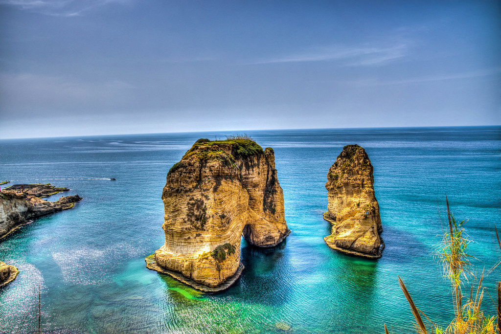 Pigeons Rock or Raouché in Beirut, Lebanon