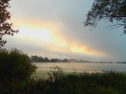 morning blue lake water minnesota fog clouds sunrise landscape midwest scenery day cloudy winona