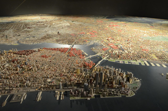 Queens Museum of Art | The Panorama of the City of New York | overview from west of lower Manhattan, including the twin towers of the World Trade Center, the Empire State Building, the Brooklyn & Manhattan Bridges, Governors Island, Statue of Liberty, etc