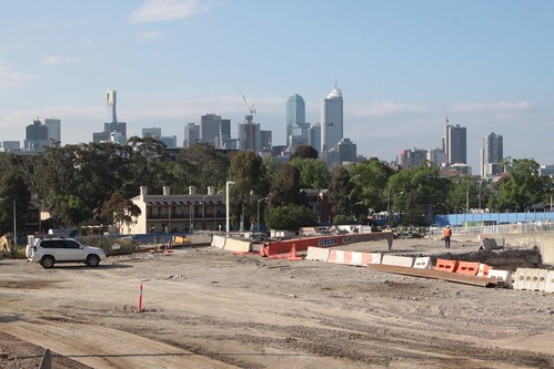Melbourne CBD skyline viewed from the demolition site
