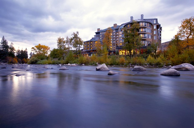 The Westin Riverfront Resort & Spa at Beaver Creek—Hotel at Twilight from the Eagle River