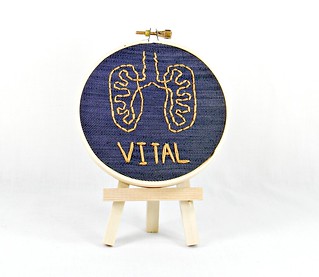 Small Anatomical Lungs Hand Embroidery Wall Decor. Denim and Mustard. | by Hey Paul Studios