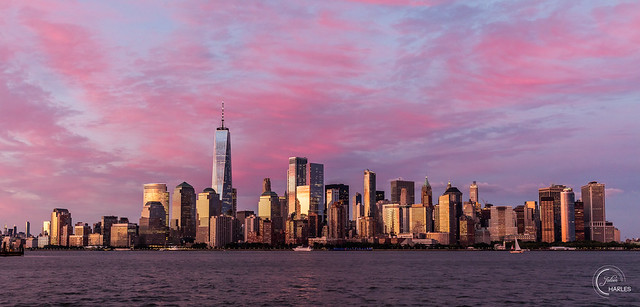 Manhattan skyline at sunset