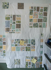 This is about one-quarter of the quilt top, fully assembled. See comment below for what it looks like on the diagram.

Full story is at domesticat.net/quilts/hopscotch