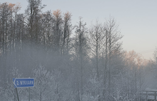 winter sunset snow cold ice weather fog forest nikon europe sweden crisp roadsign scandinavia wonderland 50mmf14 lightroom nykvarn södermanland d7000