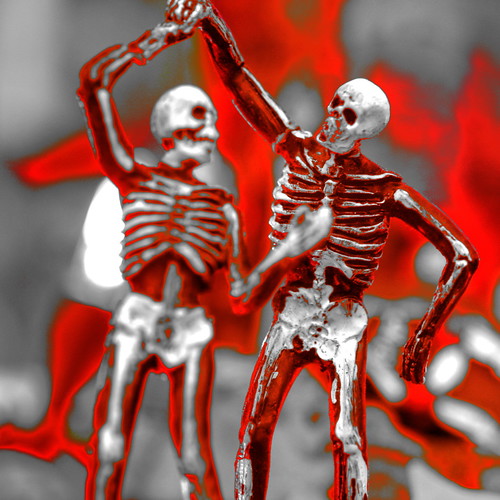 decorations red two holiday halloween fun dance saturated pair gray skeletons decor hdr highdynamicrange bold skeletondance