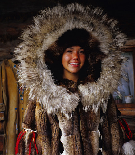 An Athabascan Indian girl models a beautiful fur parka at … | Flickr