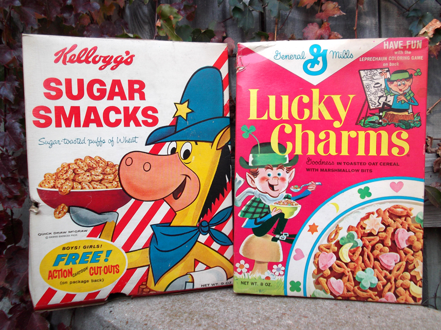 Vintage 1960's / 1966 Cereal Boxes Kellogg's General Mills Sugar Smacks Lucky Charms
