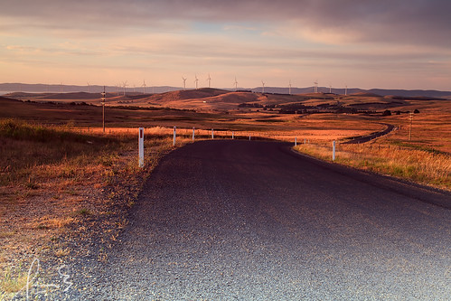 road sunset rural landscape country australia windmills nsw newsouthwales bitumen renewableenergy windturbines goldenlight greenenergy alternateenergy leefilters sigma50mmf14 bugendore canon5dmarkii capitalwindfarm ndgrad3stops