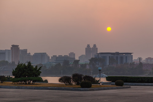 sunset tower river north korea korean pyongyang dprk juche taedong