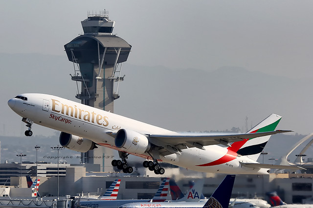 Emirates Sky Cargo Boeing 777-200F departing LAX (A6-EFE)