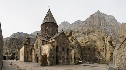 door old winter mountain church ancient armenia portal geghard kotayk goght