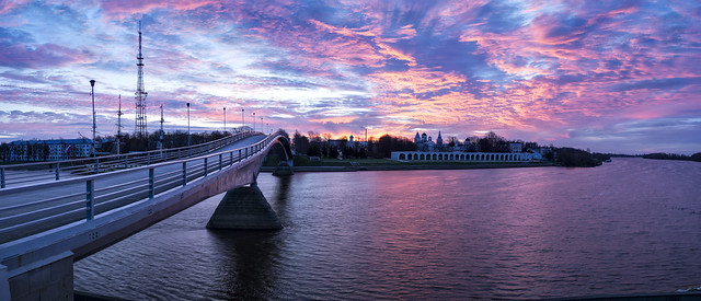 Panoramic sunrise over Novgorod