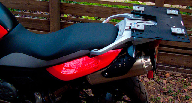 2012 BMW G650 GS (single cylinder) with Hippo Hands & a Caribou 34 liter rear top case rack