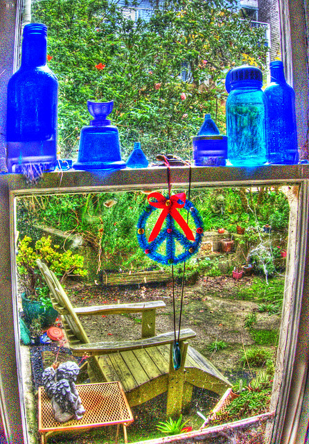 HDR Window View with Christmas Ornament
