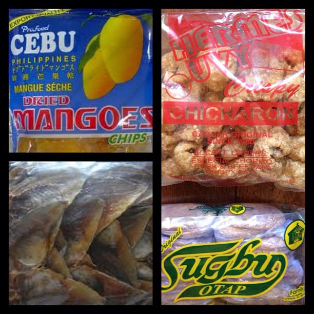 Local goodies from Cebu. Dried mangoes, dried fish, pork cracklings, & otap biscuits. PH #delicacy
