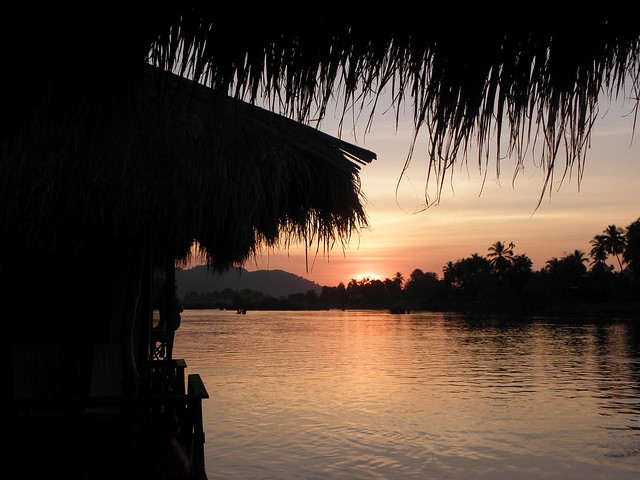 Sunset over the Mekong in southern Laos