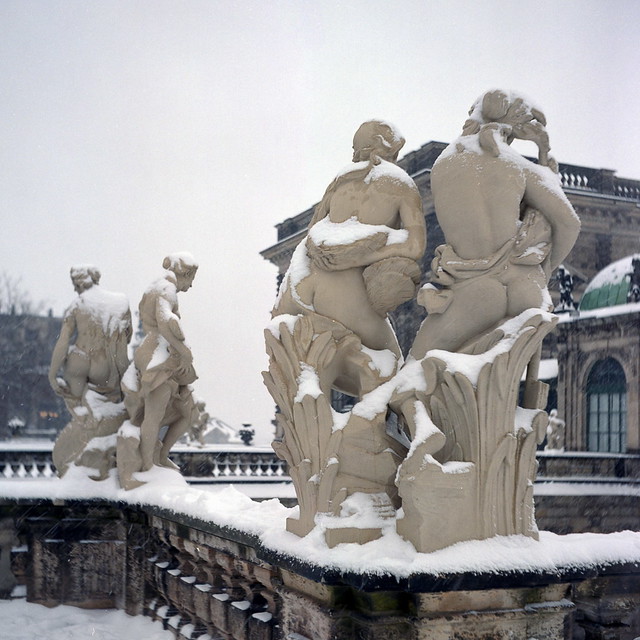 Dresden, Zwinger, Nymphen im Schneesturm