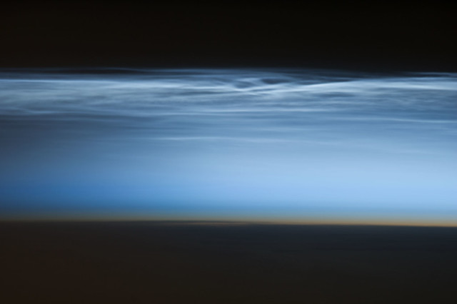 Polar Mesospheric Clouds Over the South Pacific Ocean (NASA, International Space Station Science, 1/05/13)