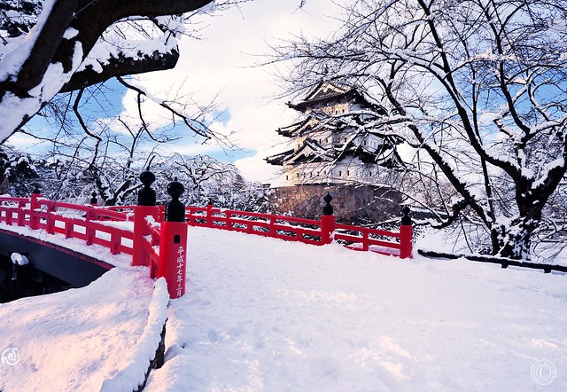 Thinking of winter. Hirosaki Castle Japan. 弘前城.  明けましておめでとう Explored. Over 15,000. views to this image. © Glenn E Waters