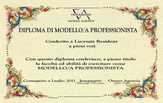Diploma LuceMia - Fierce Angel Model Agency
