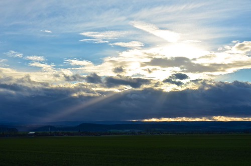 sunset by csenf, sunset sun field clouds rays